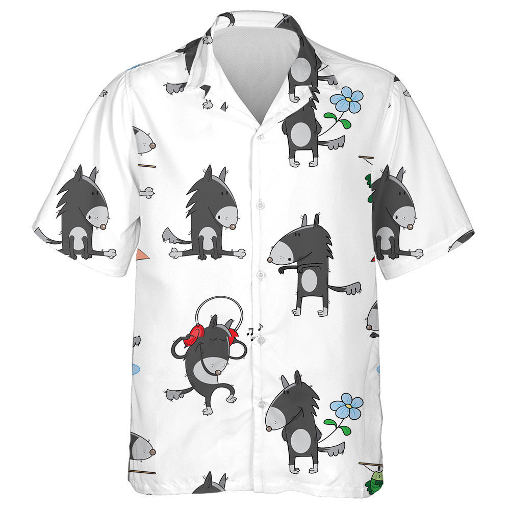 Cute Cartoon Wolves On A White Background Hawaiian Shirt, Hawaiian Shirt Gift, Christmas Gift