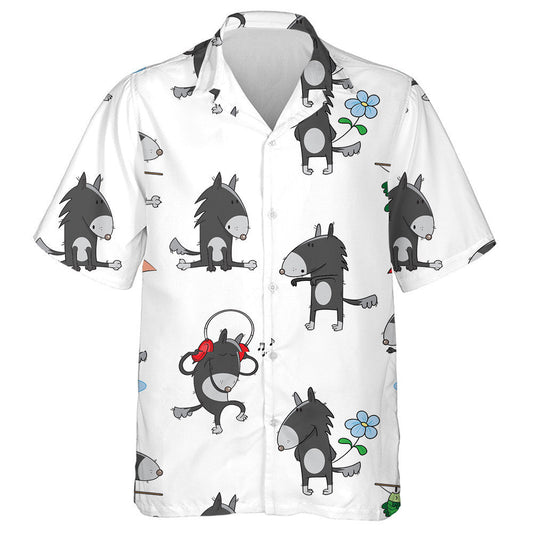 Cute Cartoon Wolves On A White Background Hawaiian Shirt, Hawaiian Shirt Gift, Christmas Gift