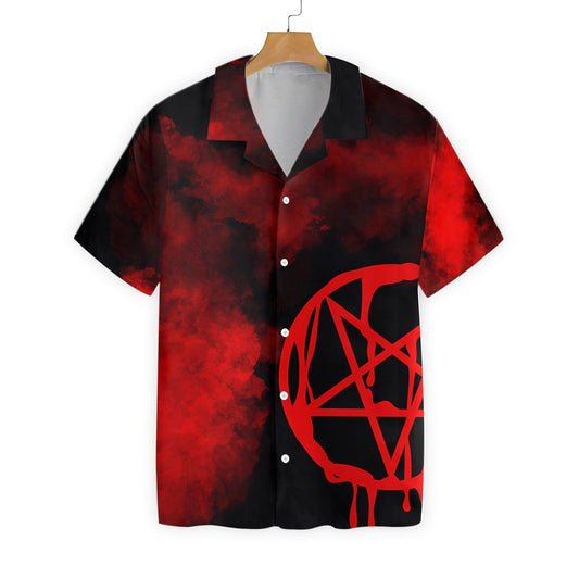 Pentagram Gotach Satanic Gotach Patrún Dubh Agus Dearg Léine Haváís, Bronntanas Léine Haváís, Bronntanas Nollag