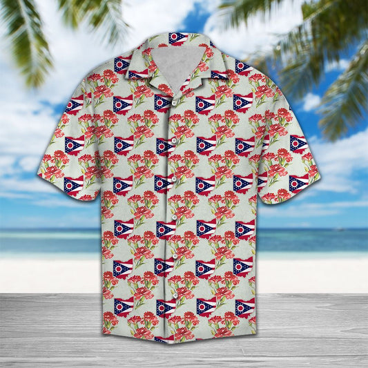 Ohio Flag Red Carnation Outstanding Design Hawaiian Shirt,Hawaiian Shirt Gift, Christmas Gift