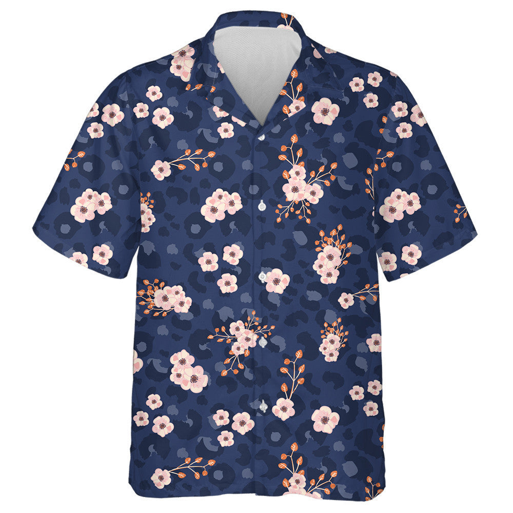 Blue Leopard Skin And Pink Small Flowers Hawaiian Shirt, Hawaiian Shirt Gift, Christmas Gift