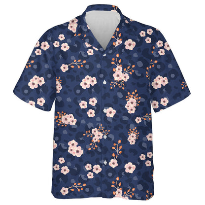 Blue Leopard Skin And Pink Small Flowers Hawaiian Shirt, Hawaiian Shirt Gift, Christmas Gift
