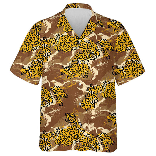 Leopard Skin With Mimetic Camouflage Background Hawaiian Shirt, Hawaiian For Gift