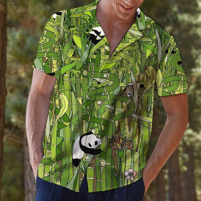 Green Bamboo Forest With Baby Panda Hawaiian Shirt,Hawaiian Shirt Gift, Christmas Gift