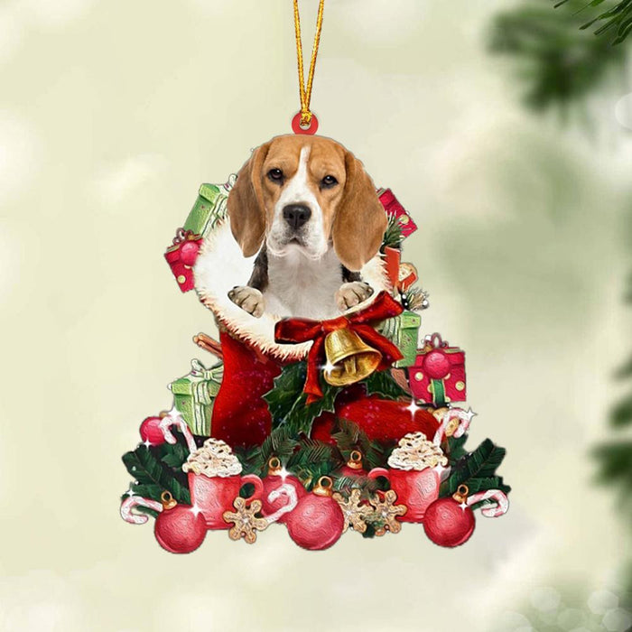 Beagle 2-Red Boot Hanging Christmas Plastic Hanging Ornament, Christmas Ornament Gift, Christmas Gift, Christmas Decoration