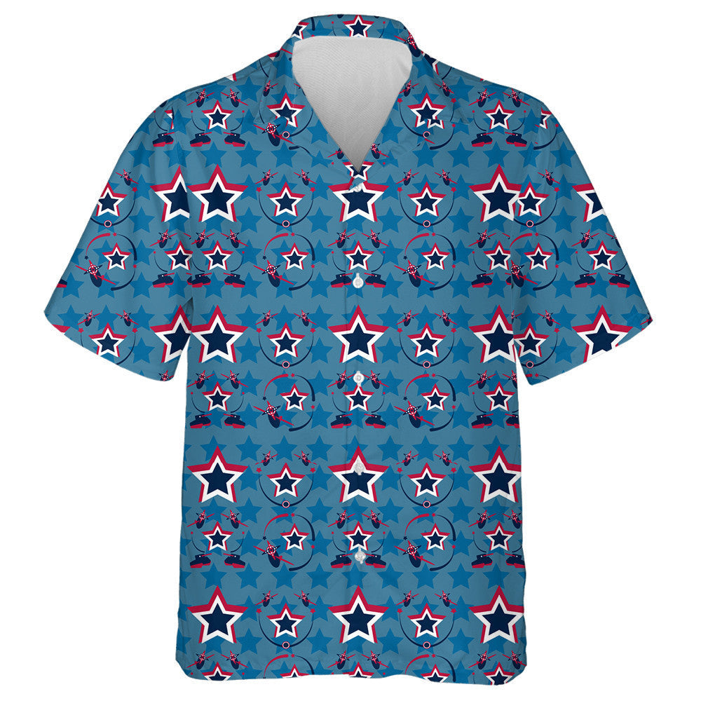 Vintage Patriotic American Airplane Tank And Star Hawaiian Shirt, Hawaiian Shirt Gift, Christmas Gift