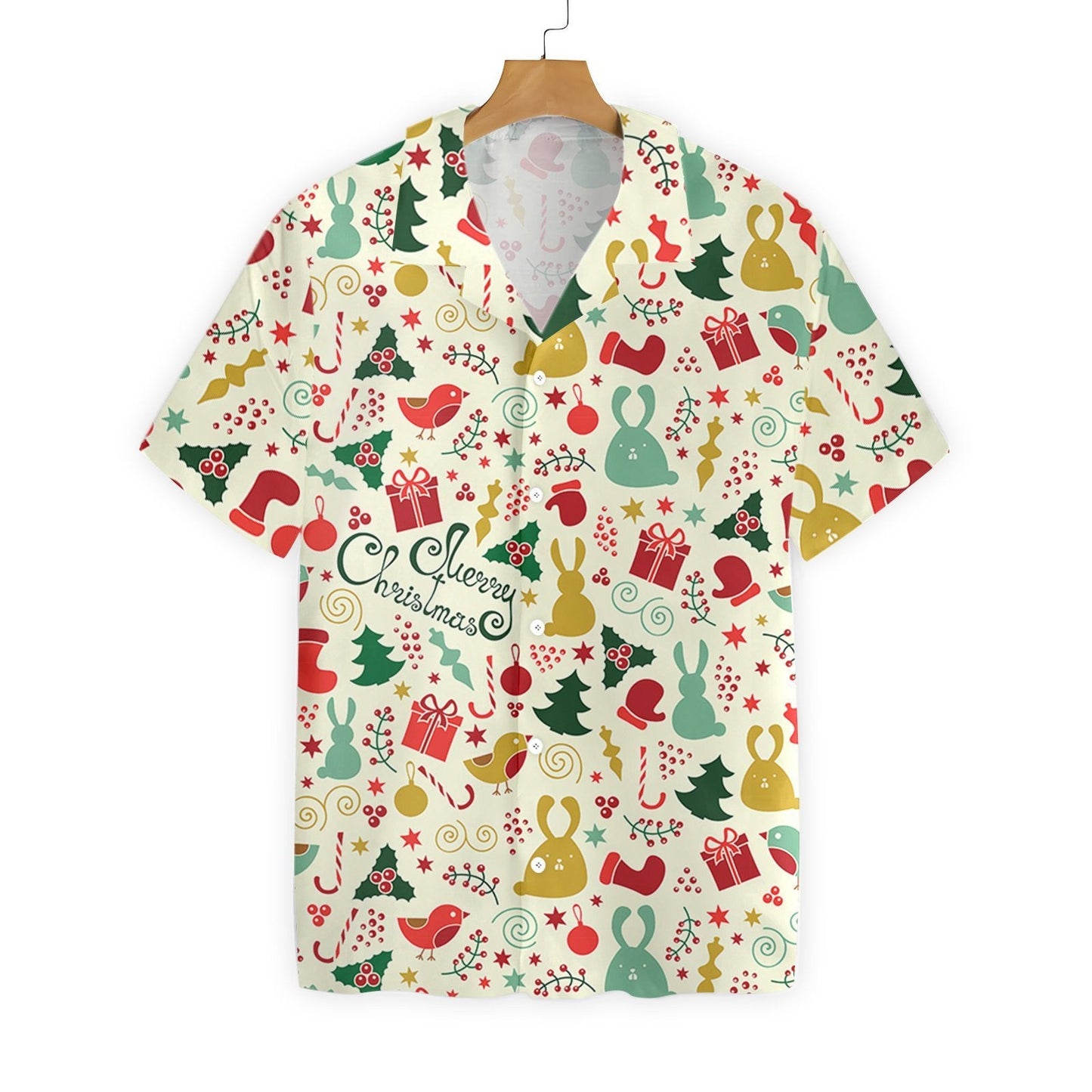 Merry Christmas On White Background Pattern Hawaiian Shirt,Hawaiian Shirt Gift, Christmas Gift