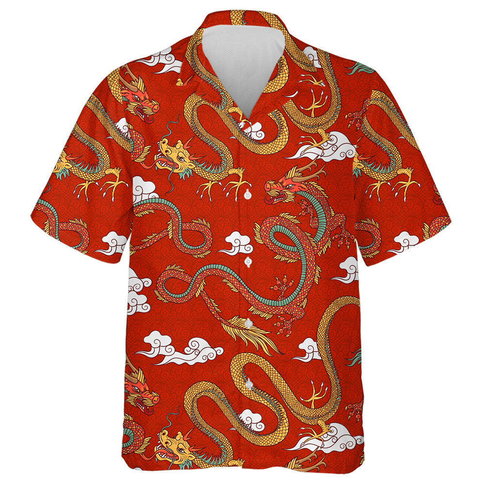 Cartoon Vintage Style Chinese Asian Dragons Hawaiian Shirt, Hawaiian Shirt Gift, Christmas Gift