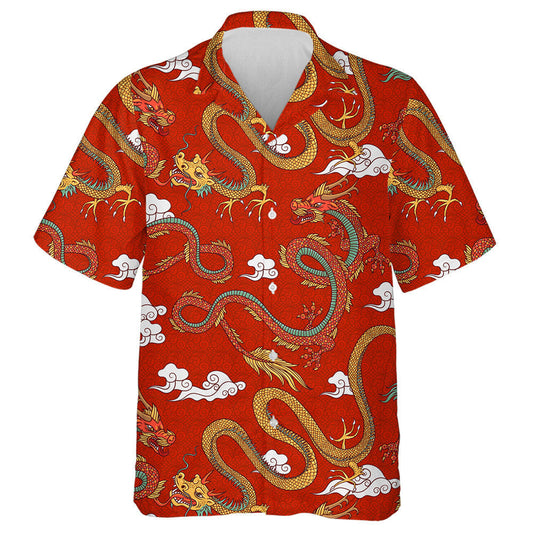 Cartoon Vintage Style Chinese Asian Dragons Hawaiian Shirt, Hawaiian Shirt Gift, Christmas Gift