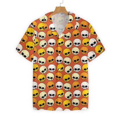 Cute Skull Pattern Orange Background Hawaiian Shirt,Hawaiian Shirt Gift, Christmas Gift