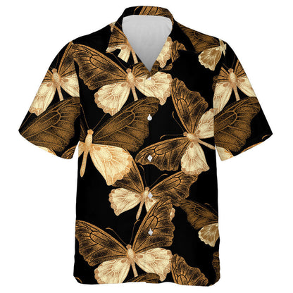 Spring Theme Exotic Tropical Butterflies On Black Hawaiian Shirt, Hawaiian Shirt Gift, Christmas Gift