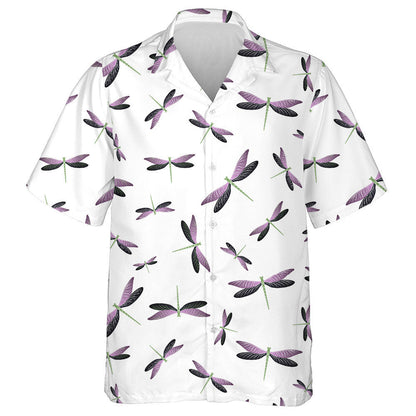 Colorful Flying Water Dragonfly On White Hawaiian Shirt, Hawaiian For Gift