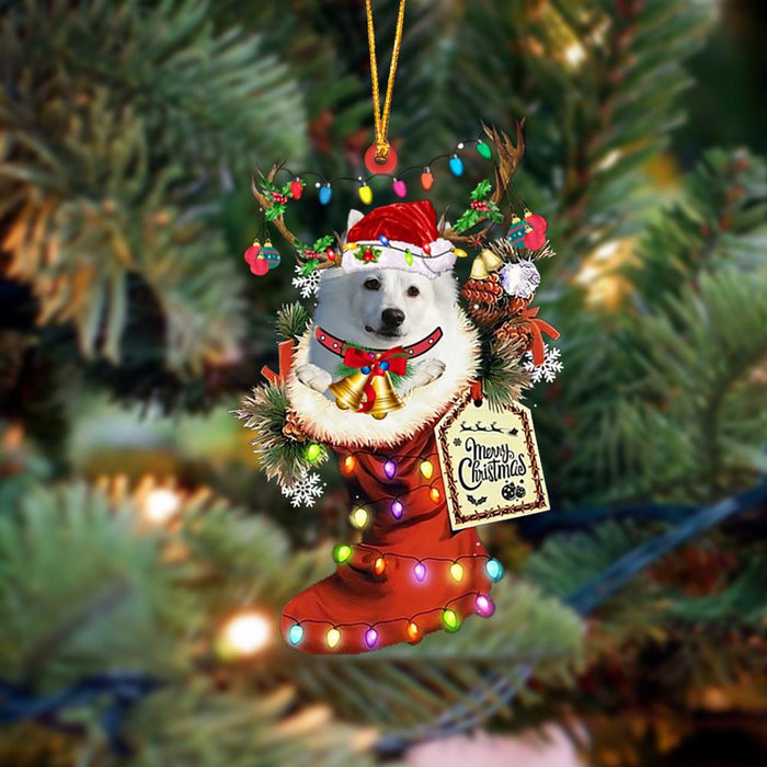 American Eskimo-Xmas Boot-Two Sided Christmas Plastic Hanging Ornament, Christmas Ornament Gift, Christmas Gift, Christmas Decoration