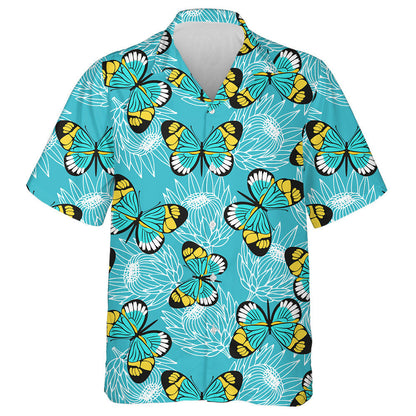 Féileacáin Láimhe Tarraingthe Agus Bláthanna Protea Léine haváíais, haváís le haghaidh bronntanais