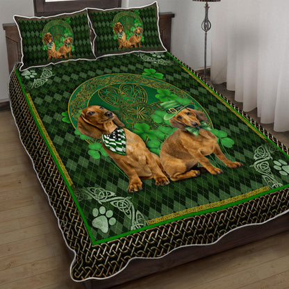 Dachshund Dogs Shamrock Quilt Bedding Set Bedroom Set Bedlinen,Bedding Christmas Gift,Bedding Set Christmas