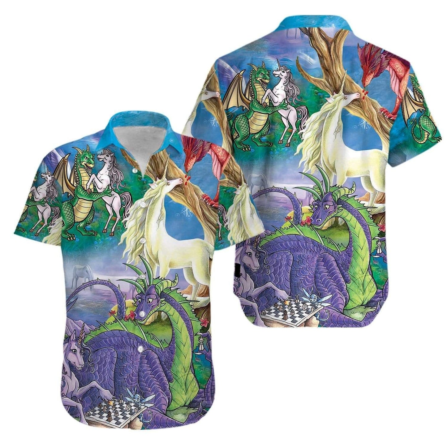 Dragon And Unicorn Love Magic Design Hawaiian Shirt, Hawaiian Shirt Gift, Christmas Gift