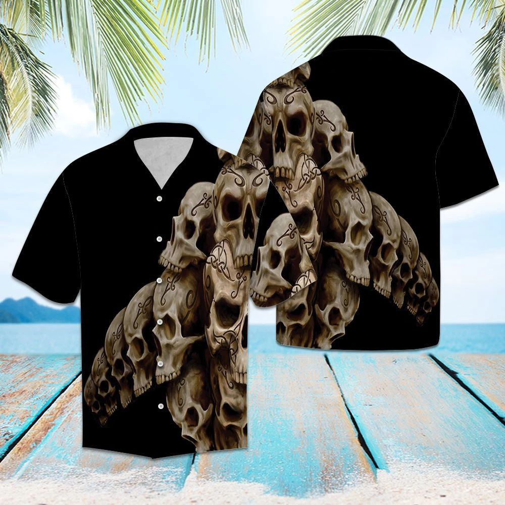Awesome Skull Viking Mountain On Black Pattern Hawaiian Shirt, Hawaiian Shirt Gift, Christmas Gift