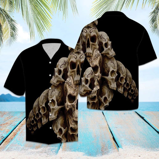 Awesome Skull Viking Mountain On Black Pattern Hawaiian Shirt, Hawaiian Shirt Gift, Christmas Gift