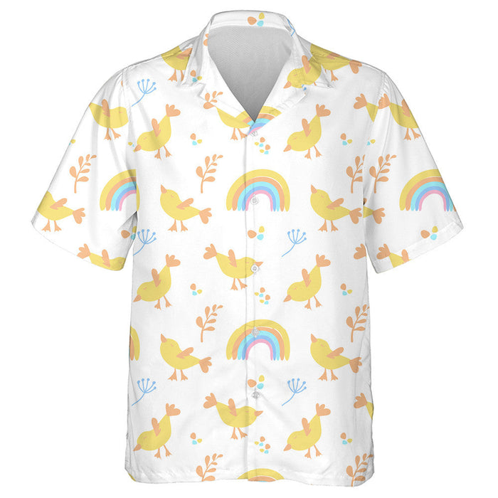 Rainbow Flowers Leaves And Cute Chicken Hawaiian Shirt,Hawaiian Shirt Gift, Christmas Gift