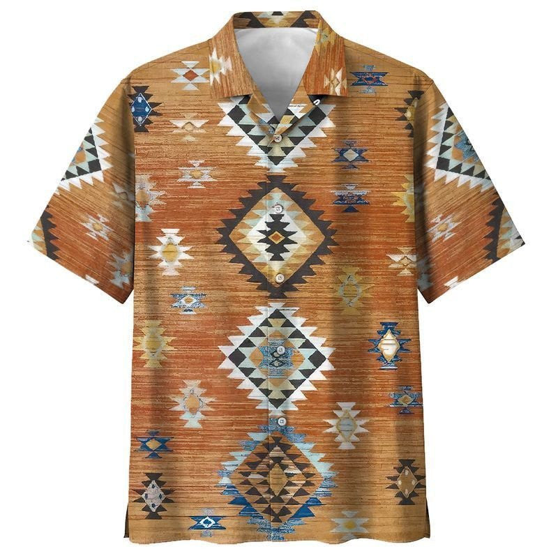 Native American Triangle Pattern Orange Theme Hawaiian Shirt,Hawaiian Shirt Gift, Christmas Gift