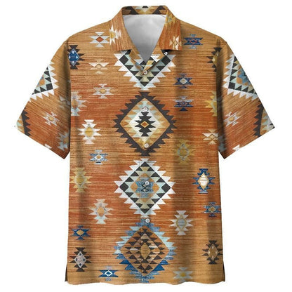 Native American Triangle Pattern Orange Theme Hawaiian Shirt,Hawaiian Shirt Gift, Christmas Gift