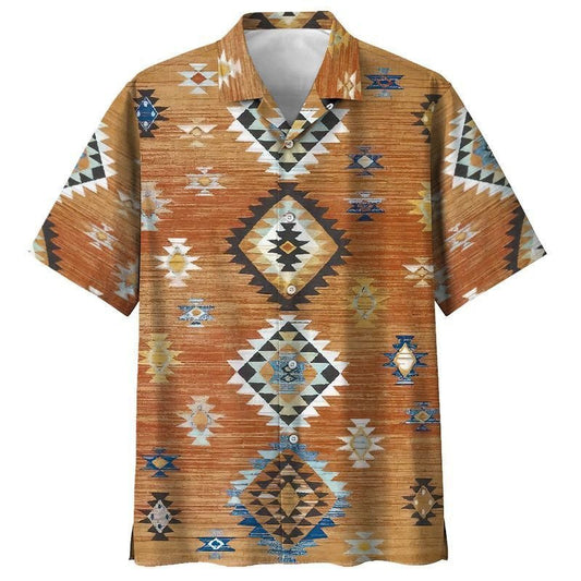 Native American Triangle Pattern Orange Theme Hawaiian Shirt,Hawaiian Shirt Gift, Christmas Gift