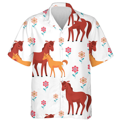 Cartoon Style With Wild Horses And Their Cubs Hawaiian Shirt, Hawaiian Shirt Gift, Christmas Gift