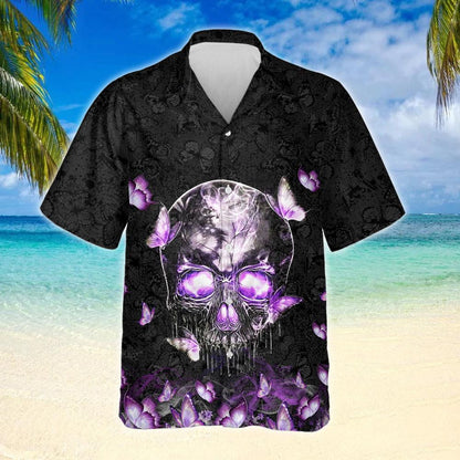 Butterfly Skull Into The Darkness Design Hawaiian Shirt, Hawaiian For Gift
