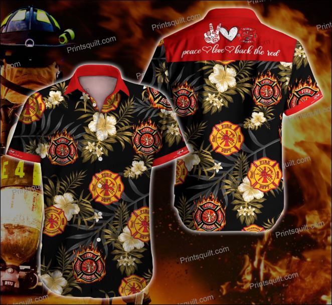 Peace Love Firefighter Hawaiian Shirt, Hawaiian Shirt Gift, Christmas Gift