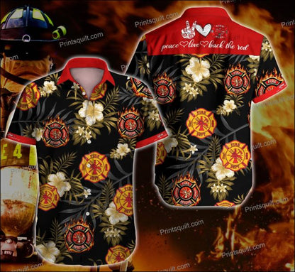Peace Love Firefighter Hawaiian Shirt, Hawaiian Shirt Gift, Christmas Gift