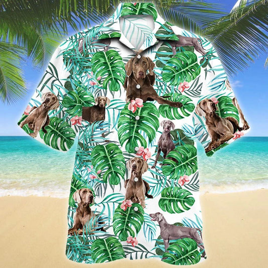 Weimaraner Dog Tropical Plant Green Jungle Pattern Hawaiian Shirt, Hawaiian Shirt Gift, Christmas Gift