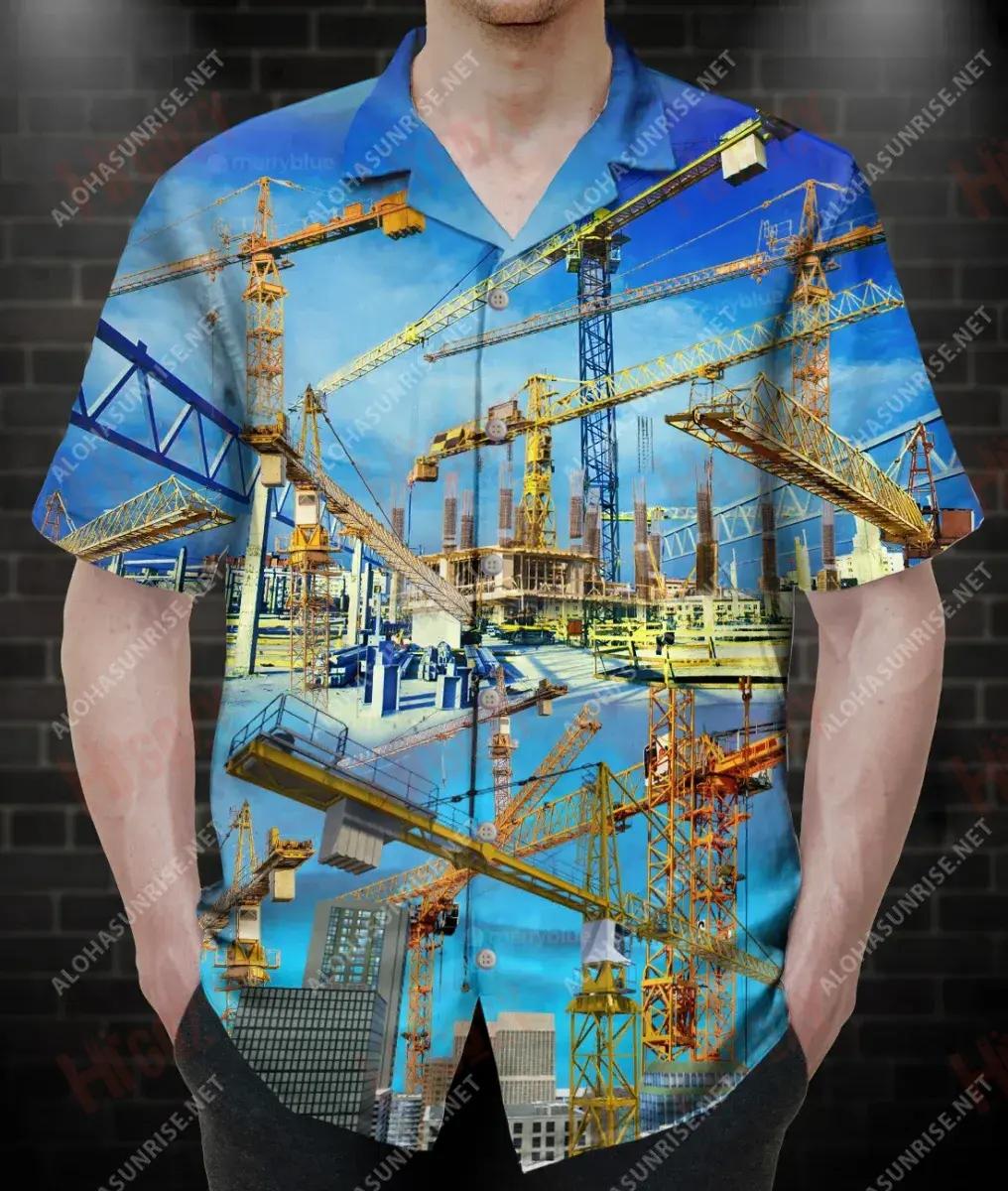 Feidhmíonn Real Men Meaisín Crane Unisex Léine haváíais Caitheamh aimsire Gearr Muinchille Oirbheartaíochta Léine Haváís Patrún Léine Haváís, Bronntanais Léine Haváís, Bronntanas Nollag