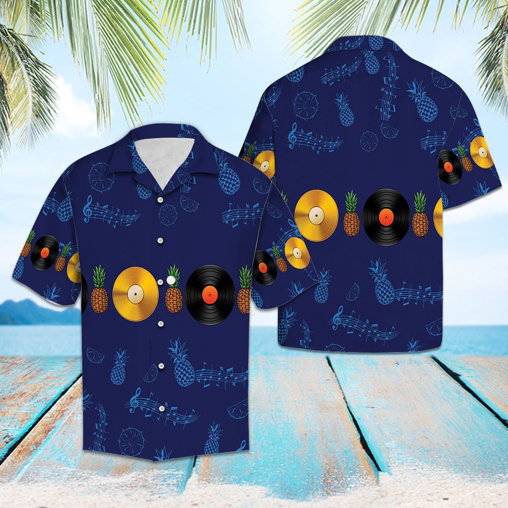 Exotic Pineapple And Records Musical Instrument Pattern Hawaiian Shirt, Hawaiian Shirt Gift, Christmas Gift