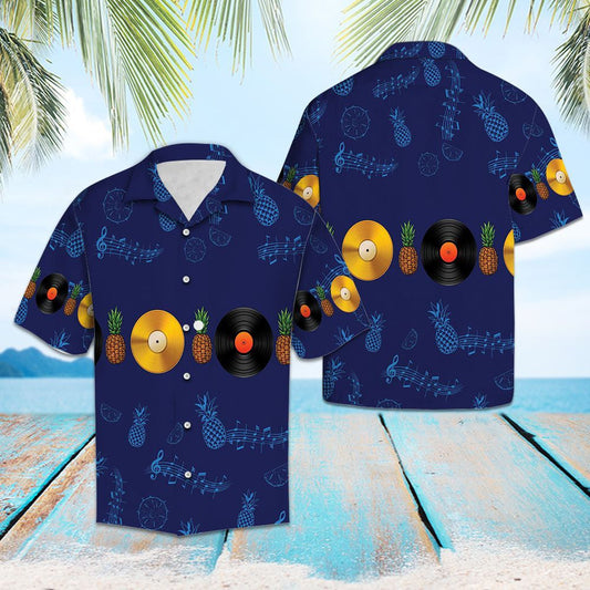 Exotic Pineapple And Records Musical Instrument Pattern Hawaiian Shirt, Hawaiian Shirt Gift, Christmas Gift