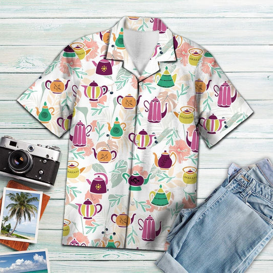 Colorful Tea Pots With Florals Hawaiian Shirt,Hawaiian Shirt Gift, Christmas Gift