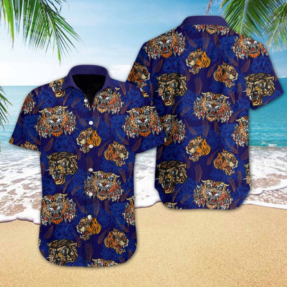 Tiger Tattoo Style On Dark Blue Design Hawaiian Shirt, Hawaiian Shirt Gift, Christmas Gift