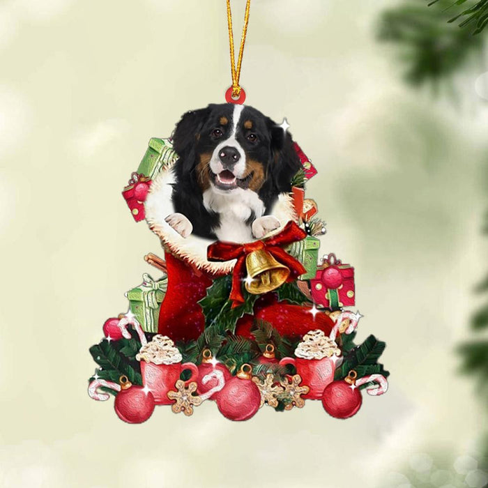 Bernese Mountain Dog-Red Boot Hanging Christmas Plastic Hanging Ornament, Christmas Ornament Gift, Christmas Gift, Christmas Decoration