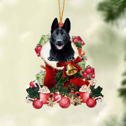 BLACK German Shepherd-Red Boot Hanging Christmas Plastic Hanging Ornament, Christmas Ornament Gift, Christmas Gift, Christmas Decoration