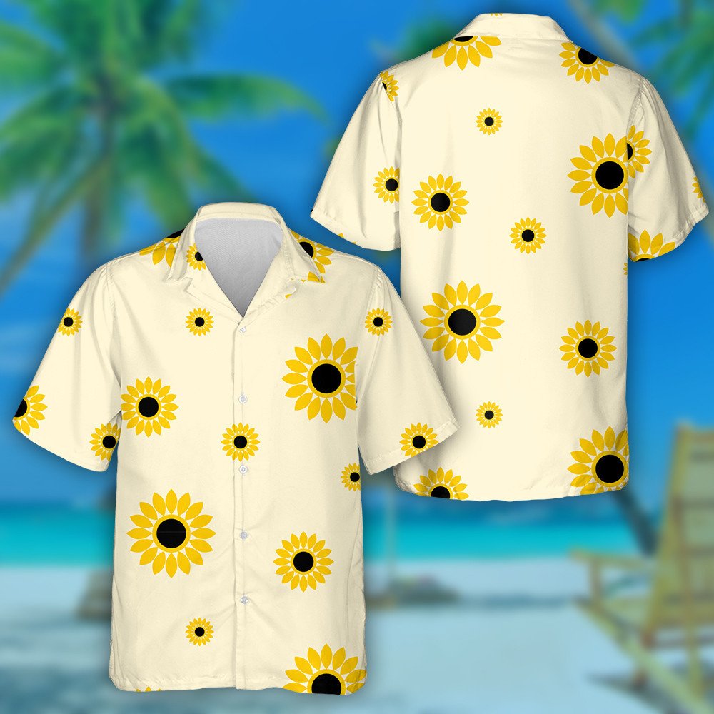Illustrated Yellow Sunflower Blooming On Pastel Background Hawaiian Shirt, Hawaiian Shirt Gift, Christmas Gift