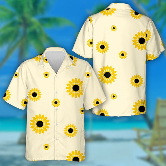 Illustrated Yellow Sunflower Blooming On Pastel Background Hawaiian Shirt, Hawaiian Shirt Gift, Christmas Gift