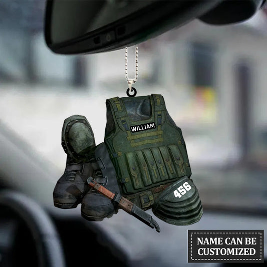 Personalized Flat Acrylic Car Ornament For Military Uniform, Military Car Hanging Ornament, Christmas Decoration