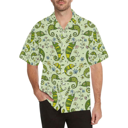 Cute Chameleon Lizard Pattern Men'S All Over Print Hawaiian Aloha Shirt Hawaiian, Hwaiian For Gift