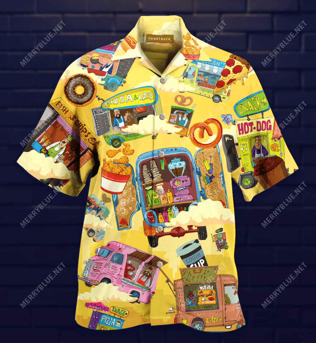 Colorful Food Trucks Hawaiian Aloha Shirt Hawaiian Shorts Beach Short Sleeve, Hawaiian Shirt Gift, Christmas Gift