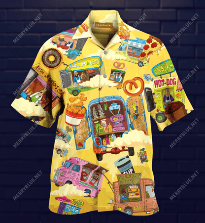 Colorful Food Trucks Hawaiian Aloha Shirt Hawaiian Shorts Beach Short Sleeve, Hawaiian Shirt Gift, Christmas Gift
