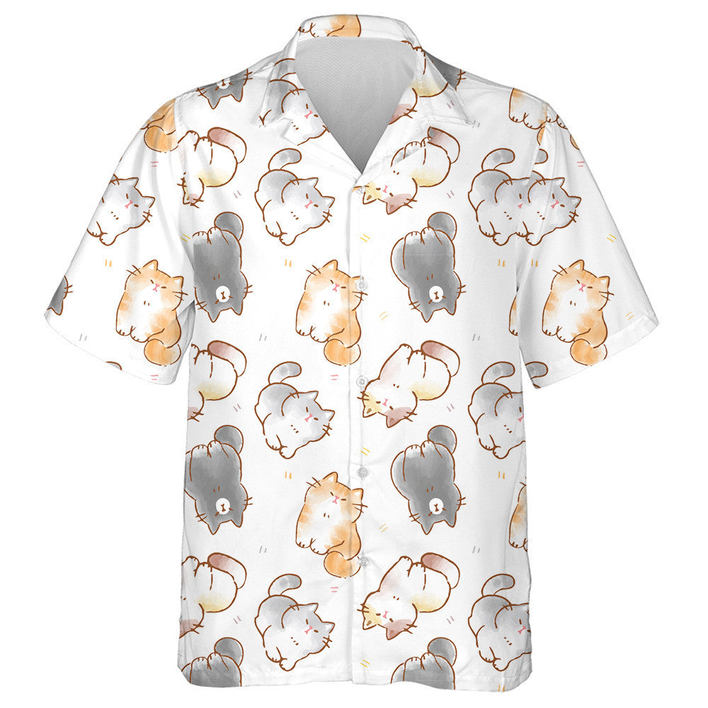 Hand Drawn Cartoon Cat On White Background Hawaiian Shirt, Hawaiian Shirt Gift, Christmas Gift