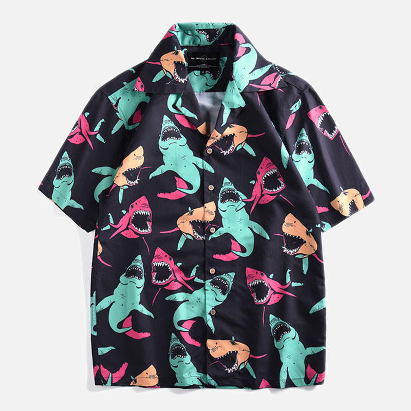Colorful Shark Men's Hawaiian Shirt, Hwaiian For Gift