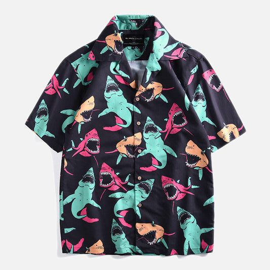 Colorful Shark Men's Hawaiian Shirt, Hwaiian For Gift