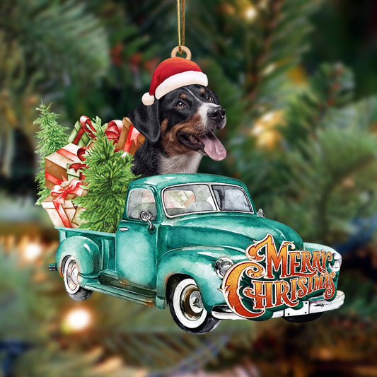Border Collie-Green Truck Hanging Christmas Plastic Hanging Ornament, Christmas Ornament Gift, Christmas Gift, Christmas Decoration