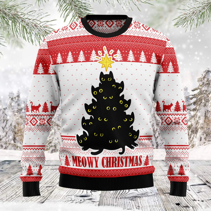 Meowy Christmas unisex womens & mens, couples matching, friends, cat lover, funny family ugly christmas holiday sweater gifts,Christmas Ugly Sweater