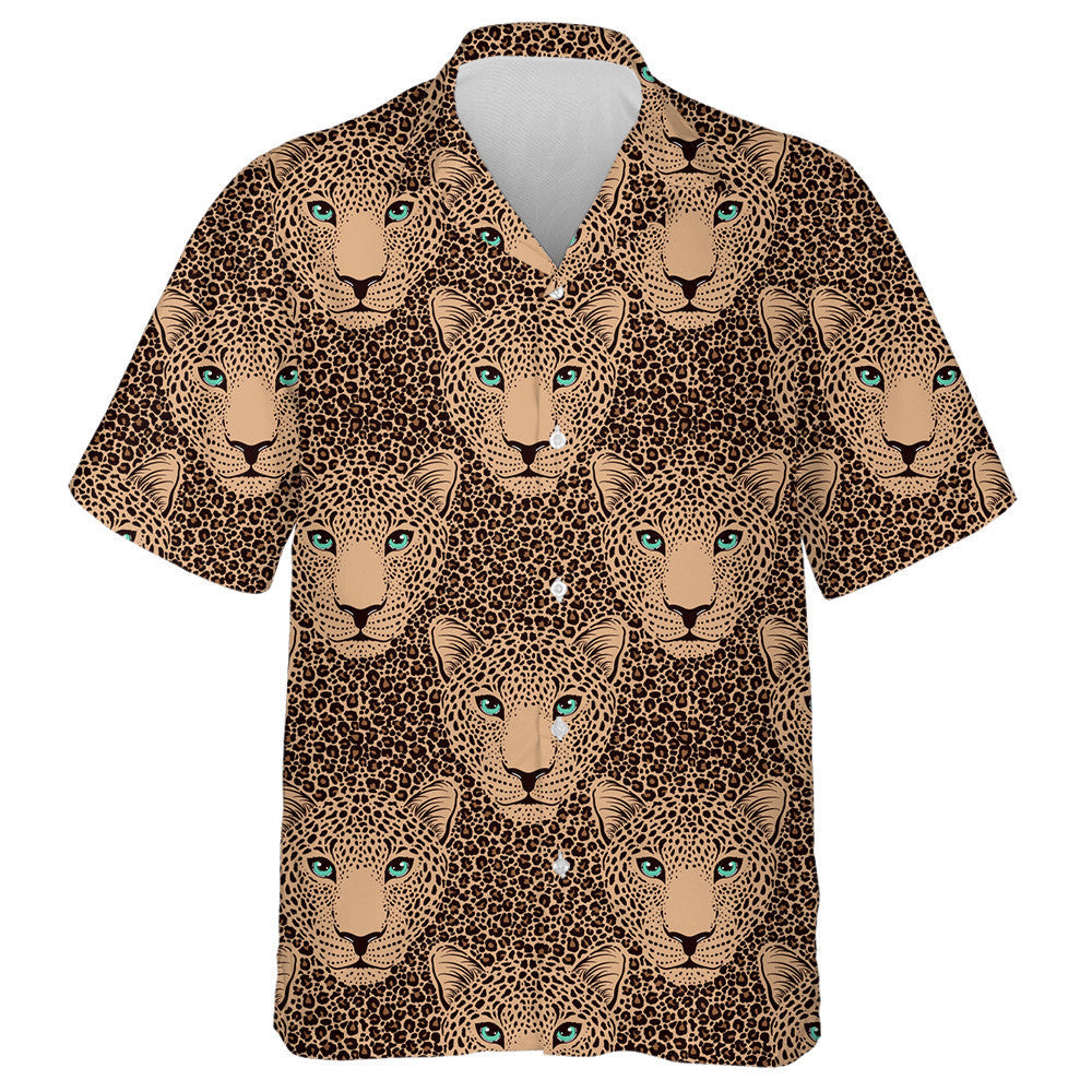 Polygonal Hearts And Flowers On Leopard Skin Hawaiian Shirt, Hawaiian Shirt Gift, Christmas Gift